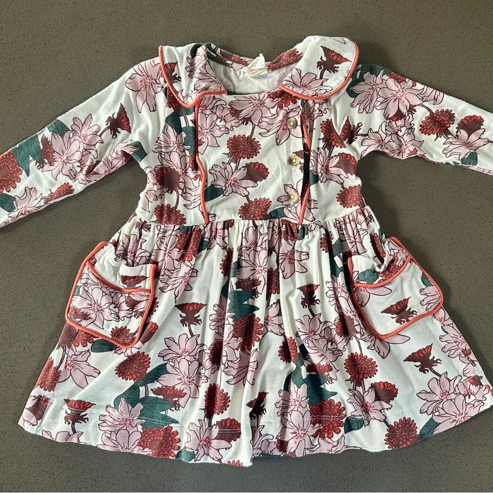 Kate Quinn Peter Pan Apron Dress l Floral Dress with Pink and Red Accents